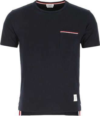 Thom Browne Navy Blue Katoenen T-Shirt - Heren - T-shirts - Blauw - M - Katoen - Tops
