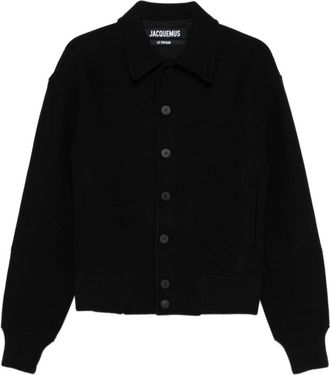 Jacquemus Zwarte Wol Gekraagde Buitenkleding - Heren - Bomber jackets - Zwart - S - Wol - Jassen