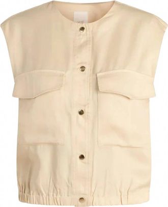 Yest Womens Monika Short Sleeved Button Up Top In Cream
