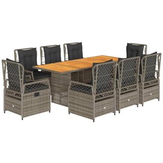 vidaXL Set Comedor Jard&iacute;n 9 Pzas Y Cojines Rat&aacute;n Sint&eacute;tico Gris Vidaxl