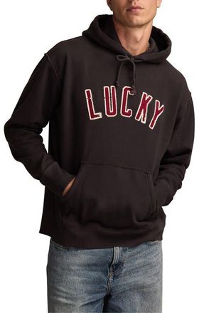 Lucky Brand Arch Logo Appliqu&eacute; Hoodie in Navy at Nordstrom, Size Xx-Large