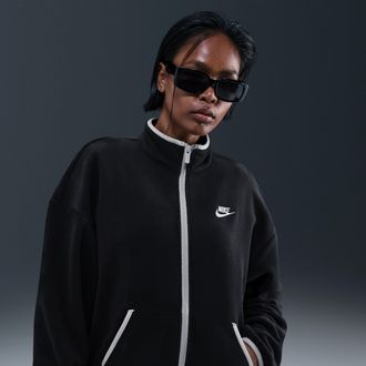 Nike Womens Nike Sportswear Club Fleece Loose Cozy Track Jacket in Black | HV2730-010