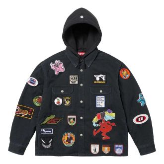 SUPREME Patches Hooded Zip Up Shirt Black SS25S30-BLACK