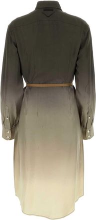 Prada Womens Ombr&eacute; Twill Shirt Dress Green Trochus Niloticus