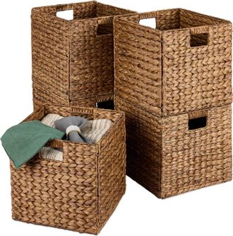 Best Choice Products 10.5x10.5in Hyacinth Storage Baskets, Set of 5 Multipurpose Collapsible Organizers