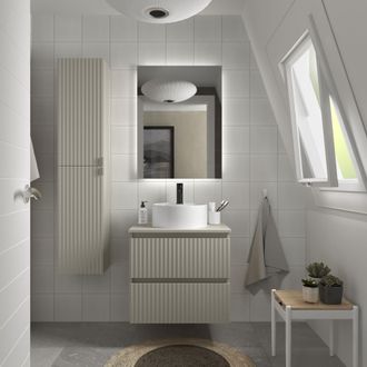 Cygnus Bath Mueble De Ba&ntilde;o Kira 60cm Gris Mate 2 Cajones Lavabo Sobre Encimera 1 Poza Porcelana
