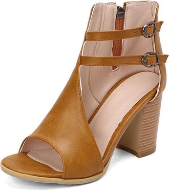 Generic Womens Gladiator Ankle Boots 8.5CM Chunky Block Heel Peep Toe Strappy Summer Dress Shoes with Side Zipper for Elegant Evening Parties & Cocktail Event