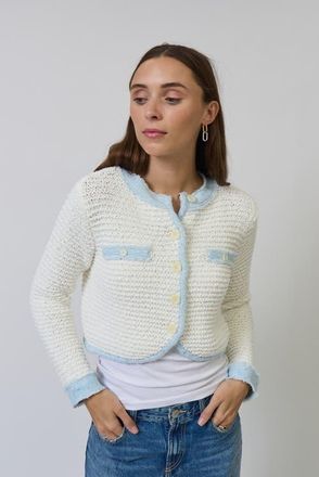 Central Park West Celeste Cardigan in White Blue at Nordstrom, Size Large