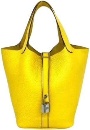 Herm&egrave;s Pre-owned Vintage Bucket Bag - Dames - Vintage Tas - Geel - ONE Size - Leer - Vintage