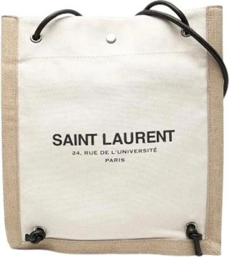 Saint Laurent Pre-owned Bucket Bags, female, Beige, Size: ONE SIZE Pre-owned Canvas Crossbody Bag