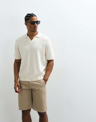 Arket Polo a maniche corte in maglia di misto cotone e lino bianco sporco