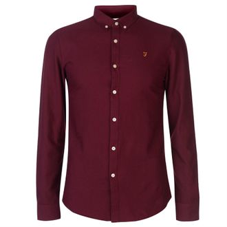 Farah Vintage Oxford-overhemd met lange mouwen en knoopsluiting voor heren (Bourgondi&euml;)