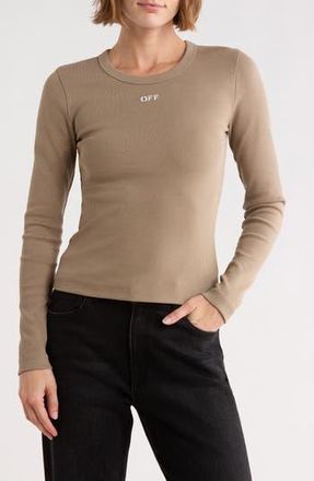 Off-white Fitted Long Sleeve Ribbed Crop T-Shirt in Timber Wolf at Nordstrom Rack, Size X-Large