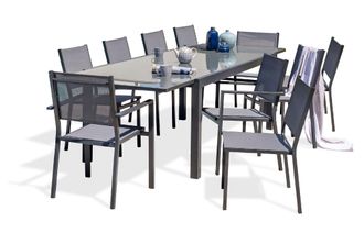 DCB Garden Tolede - Conjunto De Comedor 10 Plazas De Aluminio Tablero De Vidrio - Dcb Garden