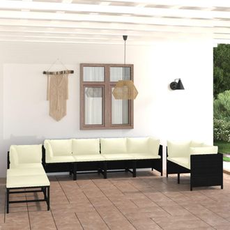 vidaXL Set De Muebles De Jard&iacute;n 10 Pzas Cojines Rat&aacute;n Sint&eacute;tico Negro Vidaxl