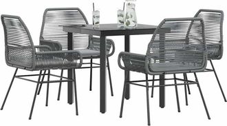 vidaXL Juego Comedor Jard&iacute;n 5 Pzas Cojines Rat&aacute;n Sint&eacute;tico Vidrio Gris Vidaxl