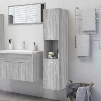 vidaXL Armario De Ba&ntilde;o Madera Contrachapada Gris Sonoma 30x30x130 Cm Vidaxl