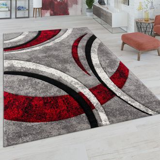 Paco Home Paco Home - Alfombra Sal&oacute;n Pelo Corto Vintage Perfil Contorneado A Mano Efecto 3d 200x290 Cm, Gris-rojo