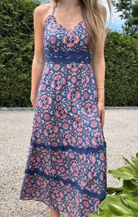 Mint Oyster Ponds Maxi Dress In Blue/pink Multi