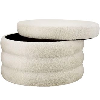 TecTake Puf tapizado de boucl&eacute; con almacenaje, redondo, 67 x 42 cm, crema