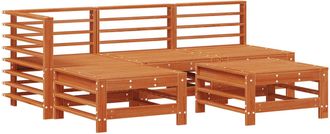 vidaXL Conjunto De Sof&aacute;s De Jard&iacute;n 5 Pcs Marr&oacute;n Cera Pino Macizo Vidaxl