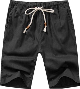 Generic Baggy Cargo Shorts for Men Male Summer Casual Solid Short Pant Bead Drawstring Short Trouser Pant Pocket Short 4 Year Black