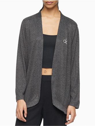 Calvin Klein Womens Aurora Comfort CK Logo Open Front Sleep Cardigan - Grey - XS