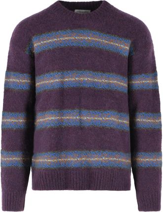 Dries Van Noten Beige Alpaca Blend Sweater with Horizontal Striped Pattern
