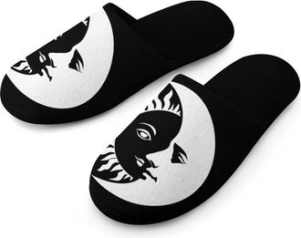 Generic Black Sun And Moon Mens Slippers Warm Non-Slip Houes Shose Spa Slipper for Home Bedroom