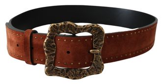 Dolce & Gabbana Mens Brown Suede Leather Studded Baroque Belt