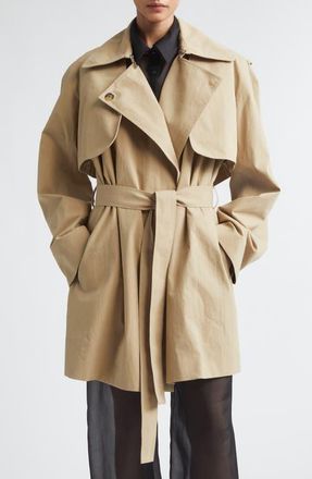 Gia Studios Carmy Split Cotton & Nylon Trench Coat with Removable Sleeves in Camel at Nordstrom, Size 2 Us