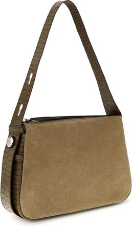 Tory Burch Womens Romy Suede Shoulder Bag Stone