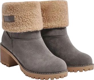 Generic Non Slip Snow Boots for Women with Chunky Heel, Fur Lined Boots, Warm Round Toe Winter Shoes with Side Zip