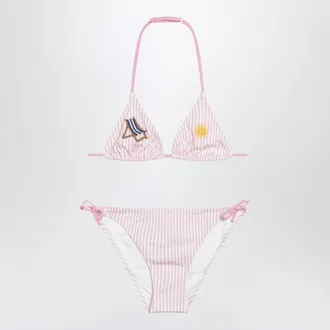 MC2 Saint Barth Pink/white striped bikini with marine embroidery
