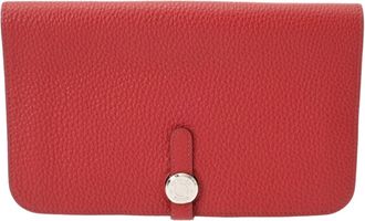 Herm&egrave;s Rouge Garance Togo Leather Long Wallet (Bi-Fold) (Pre-Owned)