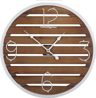 Beliani Beliani - Reloj De Pared Madera Oscura Redondo &Oslash; 50 Cm Hecho A Mano Marco De Metal Blanco Arriaga