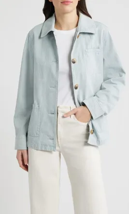Bernardo Stripe Denim Jacket in Light Blue at Nordstrom, Size X-Large
