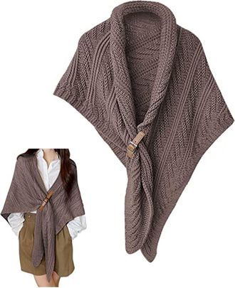 Generic Multifunctional Triangle Shawl for Ladies,Knitted Triangle Shawl with Leather Buckle, Fashion Warm Cozy Knitted Shoulder Wrap Scarf Cape, For Women We