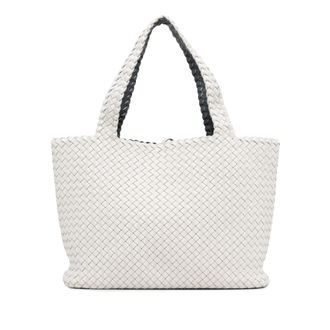 Bottega Veneta Pre-owned Womens Bicolor Intrecciato Tote - White Leather - One Size