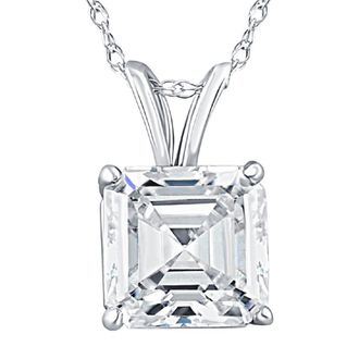 Pompeii3 2 CT Asscher Cut Solitaire Pendant Necklace in 14k White, Yellow, or Rose Gold