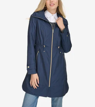 Cole Haan Womens Packable Rain Jacket - Blue Size Medium
