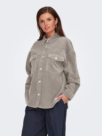 Only Hemdbluse ONLY ONLTIGGY L/S CORD SHACKET PNT, Damen, Gr. L, beige (pumice stone), Cord, Obermaterial: 100% Baumwolle, unifarben, oversize h&uuml;ftbedecken