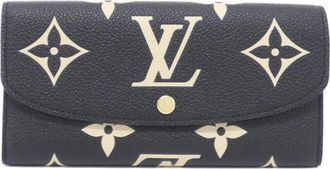 Louis Vuitton Beige Black Leather Long Wallet (Bi-Fold) (Pre-Owned)