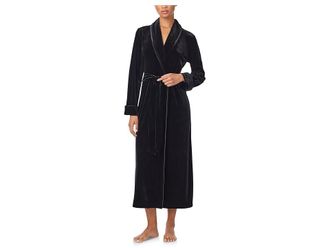 Lauren Ralph Lauren Velvet Long Shawl Collar Robe Womens Robe Black 1 : MD (US 8-10), Polyester/Velvet