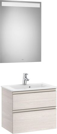 Roca Roca - Pack Mueble De 2 Cajones 600 Mm + Lavabo + Espejo Led The Gap Color: Fresno N&oacute;rdico