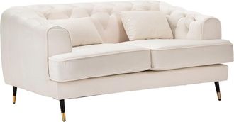 Mauro Ferretti Sof&aacute; de poli&eacute;ster beige y patas de madera y metal cm 146x86x71