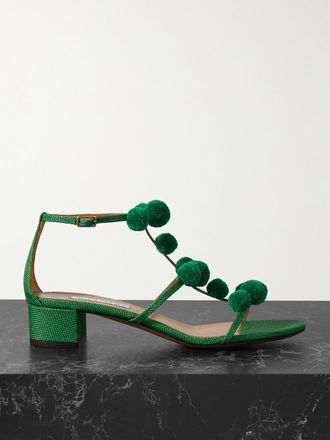 Aquazzura Sandali In Rafia Con Decorazione Fiesta 35 - Verde