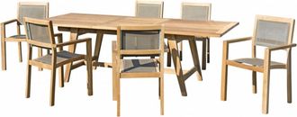 Macabane Mesa y sillas de jard&iacute;n de madera de teca y textileno 8/10 personas