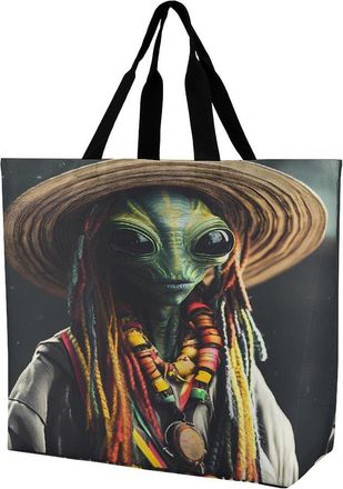 Generic Aliens Reggae Reusable Shopping Bags Large Capacity Grocery Bag Heavy Duty Tote for Women 40x40x16cm