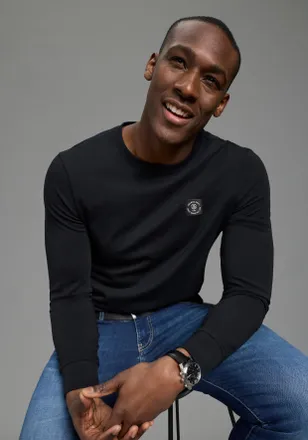 DELMAO Rundhalsshirt DELMAO, Herren, Gr. 4XL (68/70), schwarz, Single Jersey, Obermaterial: 100% Baumwolle, unifarben, Basic, Basic schmal, Rundhals, Rippb&uuml;n